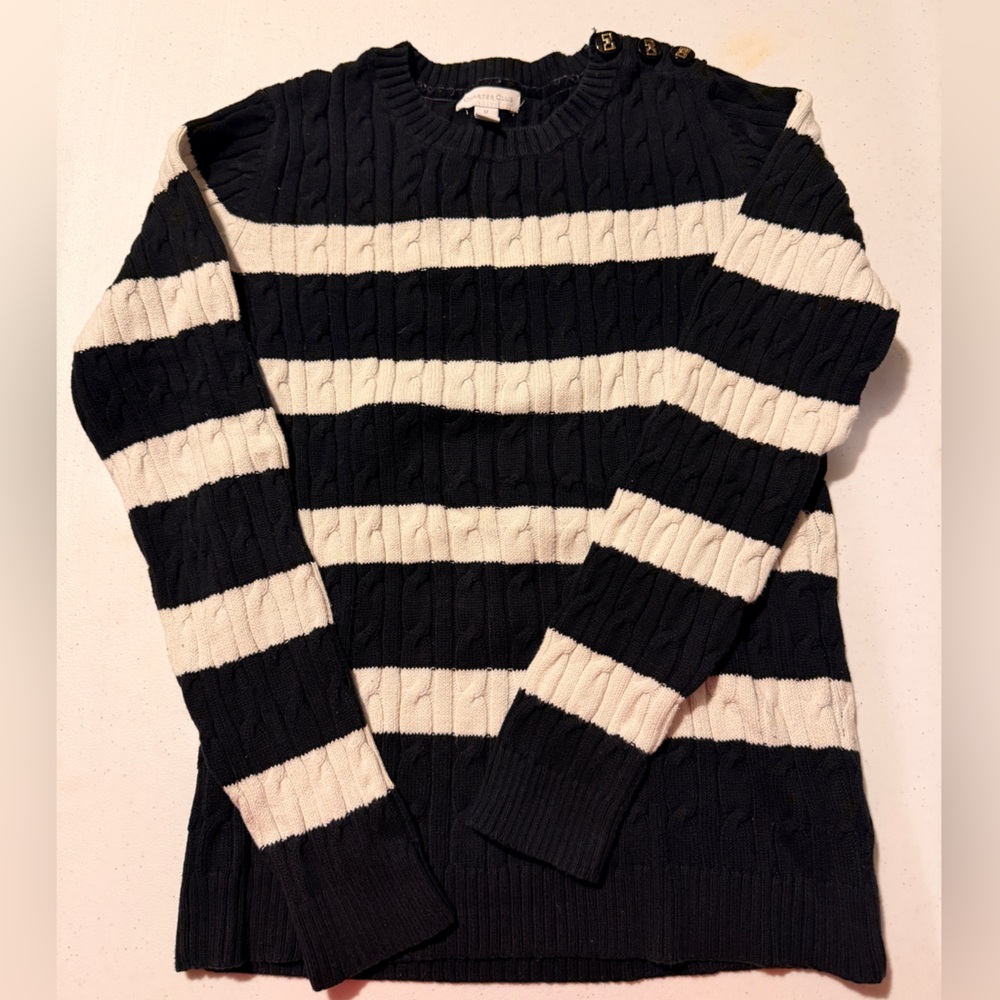 Charter Club Black and Cream Striped Sweater